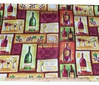 Wine Tasting Bottles Grapes Patch Cotton Fabric 1/2yds SPX  