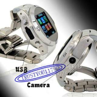   STAINLESS WATCH CELL PHONE MUSIC  MP4 FM CAMERA 1 SIM GSM PHONE