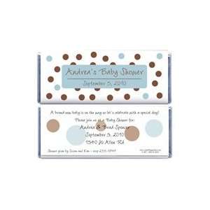  BS229B   Baby Shower Blue and Brown Dots Candy Bar Wrappers Baby