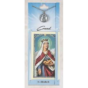 St. Elizabeth Pewter Patron Saint Medal Necklace Pendant with Catholic 