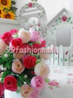   Artificial Rose Flower 15 Buds Wedding Bouquet Home Decor Pink  