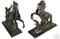 5295 Pair of Beautiful Bronze Marly Horses w/Groom  