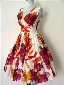 50s Vtg Style Twirl Lillies Pinup Swing Dress Small  