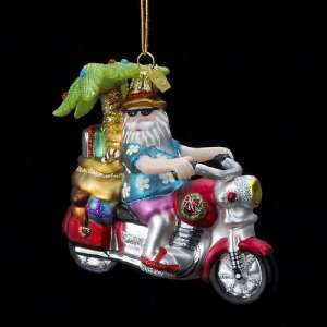  Pack of 8 Tropical Motorcycle Santa Hand Blown Glass 