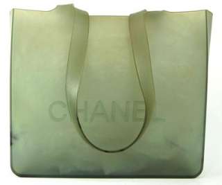 AUTHENTIC CHANEL CLEAR GREEN RUBBER TOTE SHOULDER HAND BAG PURSE 