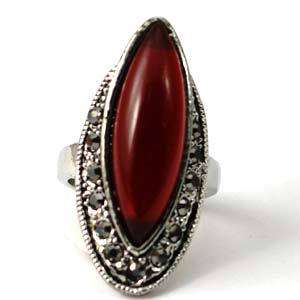   Size 10 Tibetan Silver Red Gemstone Diamante Zircon Inlaid Finger Ring