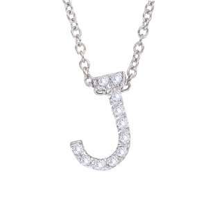   Personalized 14k White gold diamond initial letter J pendant necklace