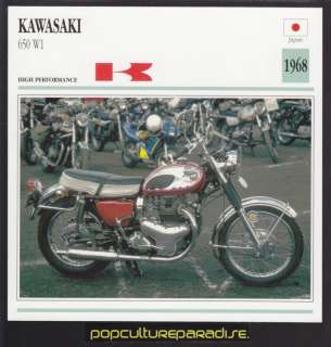 1968 KAWASAKI 650 W1 MOTORCYCLE ATLAS PICTURE SPEC CARD  