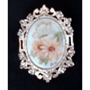  Vintage Painted Porcelain Brooch/Necklace   Signed 
