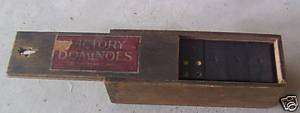 Set of Vintage Wood Victory Dominoes in Wood Box LOOK  
