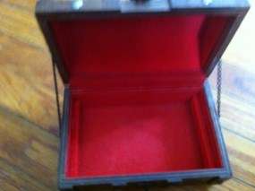 Vintage Wood Wooden Gothic TREASURE CHEST PIRATE JEWELRY BOX  