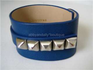 NEW Juicy Couture Leather Charm Studs Cuff Bracelet Cobalt Royal BLUE 