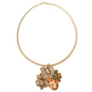  Swarovski Crystal Tarnished Brass Look Amber Floral Choker 