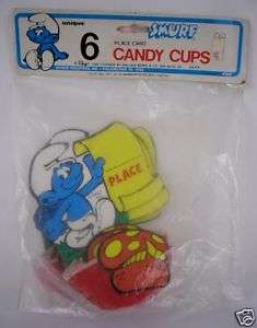 Vintage Smurfs 6 Place Cards Candy Cups Party Favors  