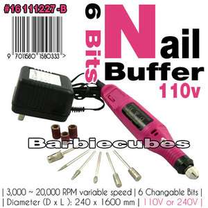 Nail Tips Electric Pen Shape Buffer Polish Drill File Machine + 6 Bit 