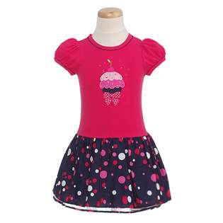 Bonnie Jean Infant Girls Pink Navy Dots Cupcake Birthday Dress 12M at 