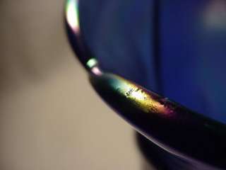  FENTON ART NOUVEAU SIGNED COBALT BLUE IRIDESCENT CARNIVAL GLASS VASE 
