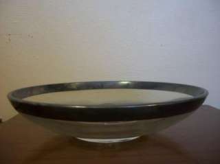 Large Vintage Glass With Silver Trim Candle Bowl  