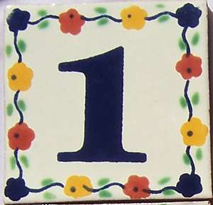 01) ONE Mexican Talavera Tile Numbers Ceramic Tiles  