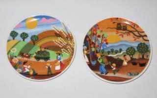 Floss Bavaria Folk Art Coasters Porcelain Set of 2  