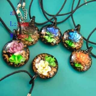   Ladys Murano Lampwork Glass Round Flower Pendant Necklace New  