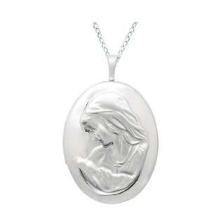   silver Oval Shaped Mother and Child Locket Necklace  Charming Jewelry
