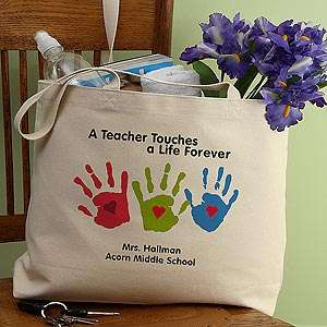   Personalized Teacher Tote Bags   Childrens Handprints 
