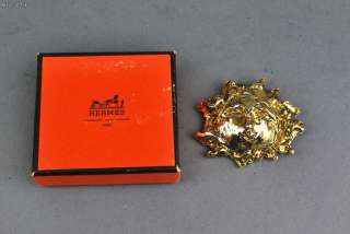 Authentic HERMES Gold Color SUN Pin Brooch w/ BOX Rare  