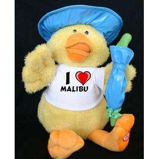 SHOPZEUS Plush Stuffed Duck (Sprinkles) toy with I Love Malibu T Shirt 