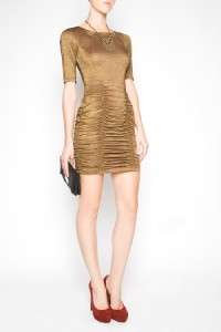   BCBGeneration Ruched BodyCon MINI Dress GOLD EVENING SZ S Small  