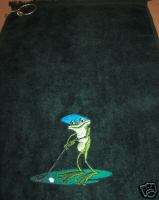 Embroidered Golf Towel 11x18 Dk Green Golfing Frog  