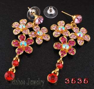 Necklace Earrings Set Sakura Flower AB Bead Golden/Silver Color Czech 