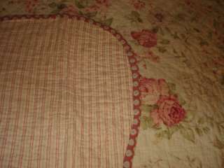 QUEEN SIZE SHABBY COTTAGE STYLE PINK/GREEN FLORAL QUILT  