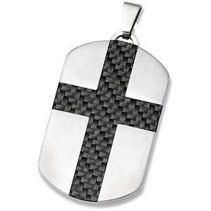   Mens Stainless Steel and Black Cross Dog Tag Necklace, 24 Jewelry