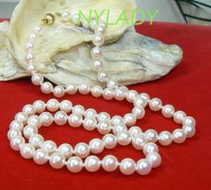 AAA REAL AKOYA SALTWATER WHITE PEARL NECKLACE 14K GOLD  
