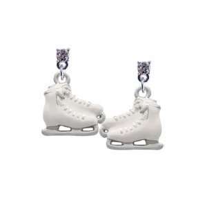  White Ice Skates Clear Swarovski Post Charm Earrings 