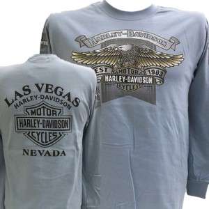 Harley Davidson Las Vegas Dealer Long Sleeve Tee T Shirt BLUE MEDIUM 