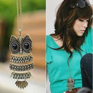 retro Fashion Bronze Cute Owl With Big Eye Pendant Necklace charm 