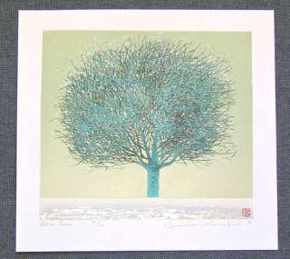 KUNIO KANEKO Japanese Woodblock Print BLUE TREE  