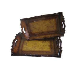Cheungs Rattan Three Piece Wooden Rectangular Tray Set in Brown at 