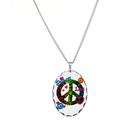 Artsmith Inc Necklace Oval Charm Peace Love Rainbow Peace Symbol