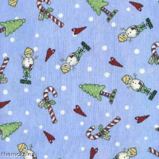SNOWMAN~Candy Canes~CHRISTMAS TREES~Fabric~Blue~1/2yd  