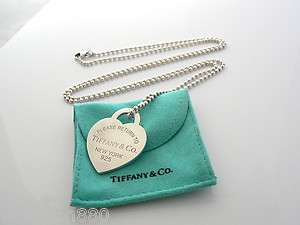 Tiffany & Co Silver Extra Large Heart Dog Tag Charm Necklace Pendant 
