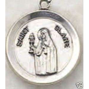  Sterling Silver Saint Clare Medal Pendant w Necklace 