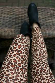 Leopard Animal Print Leggings Beige Black Tight Full Length Jean 