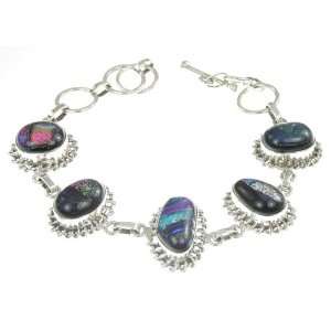   925 Sterling Silver DICHROIC GLASS Bracelet, 7 8.38, 25.1g Jewelry