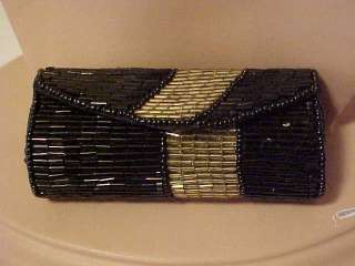   LANCOME BRAND BLACK & GOLD BEAD LIPSTICK CASE WITH MIRROR FOR PURSE