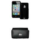 EMPIRE Black Duo Hard Case Cover+Leather Side Pouch for Apple iPhone 4 