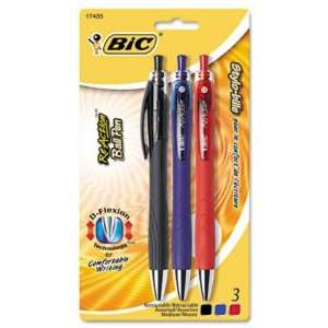  Retractable Pens   BLKBE/RD Barrel/Ink, Med Point, 3/pk 