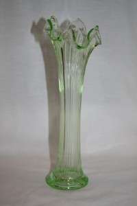 M16 FENTON Lime Green Fine Ribbed Fluted 10 Vase  